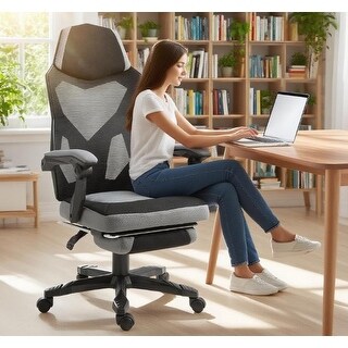 Retractable Chair Computer Home Office Chair with Adjustable Height, Swivel Chair with Recline ...