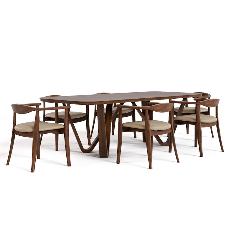 Furniture of America Abigail I Mid-Century Modern 7-Piece Rich Walnut Solid Wood Dining Set