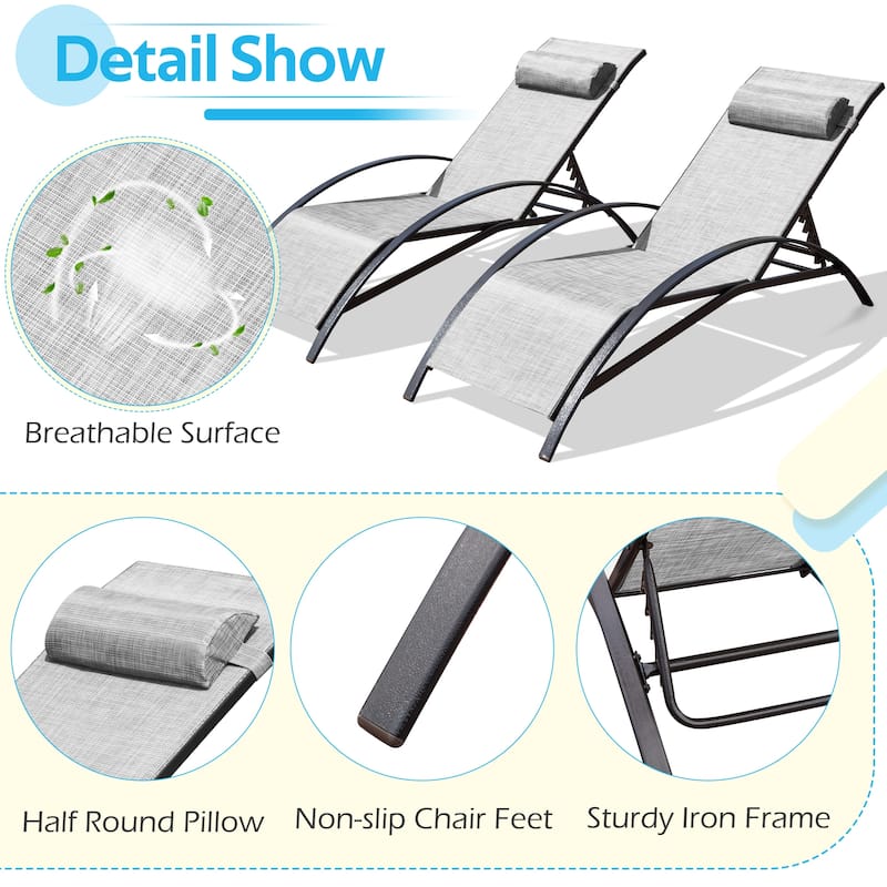 EROMMY Outdoor Patio Lounge Chair, Adjustable Recliner Outdoor Lounge Chairs, Multiple Colors Available