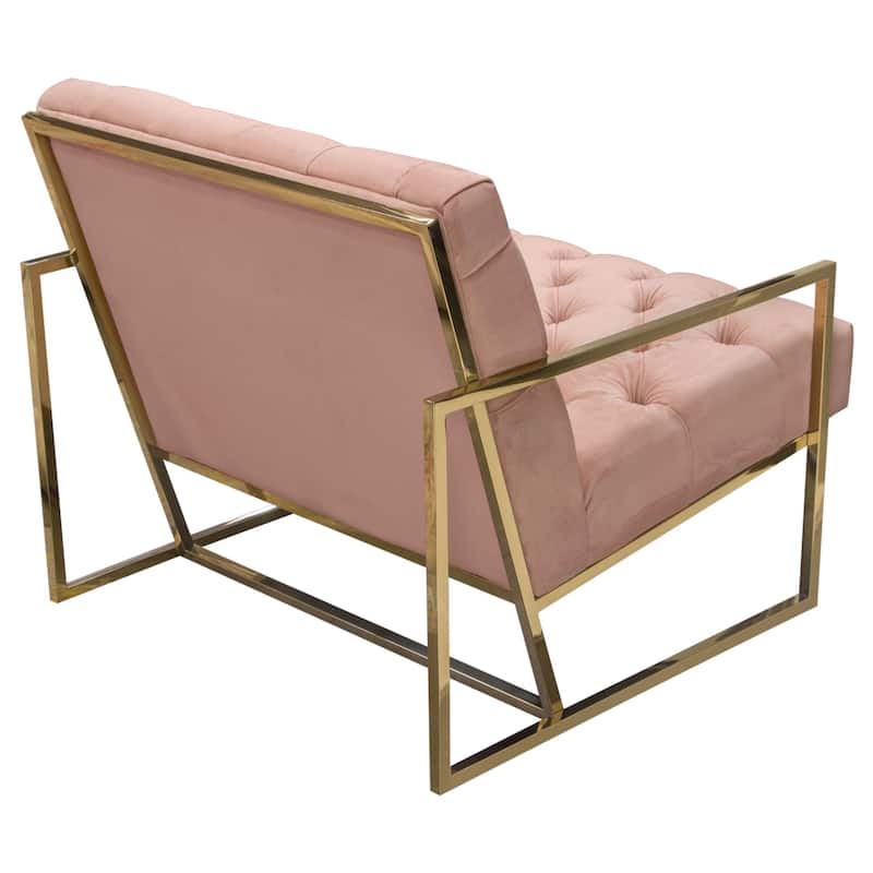 Masy Accent Armchair, Diamond Tufted Blush Pink Velvet, Gold Steel