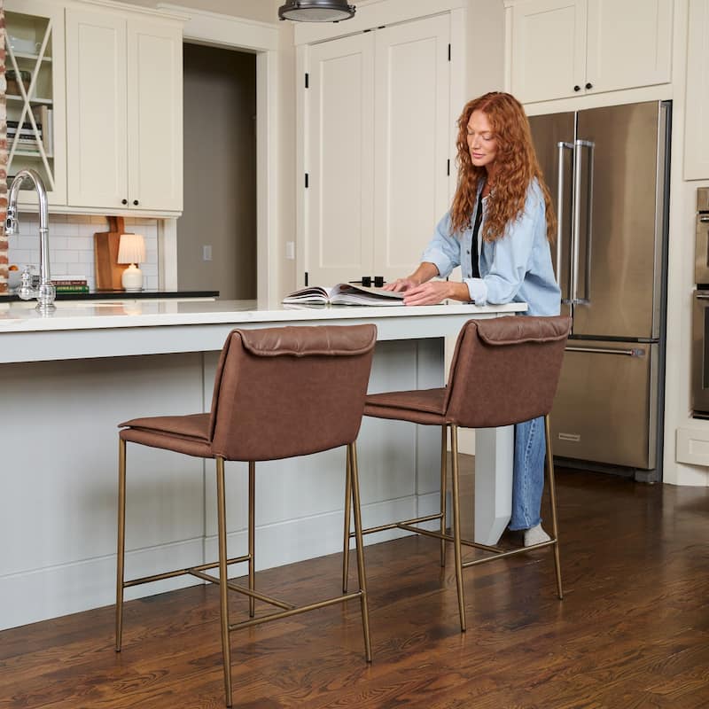 Maven Lane Gerard Bar Metal & Vegan Leather Kitchen Dining Stool