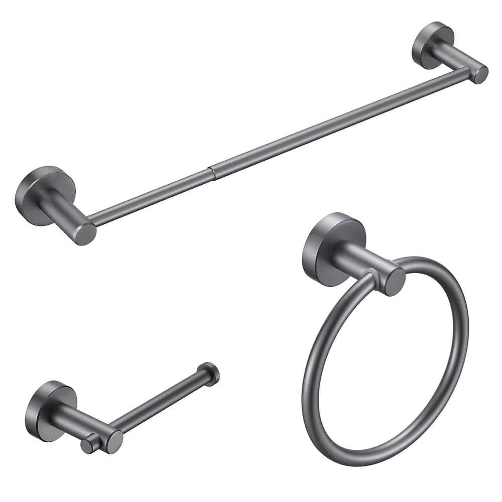 3 Piece Bathroom Hardware Set Wall Mount Adjustable Towel Bar, Hand Towel Ring, Toilet Paper Holder With Mounting Hardware