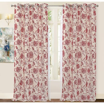 Oleson Jacobean Floral Linen Blend Blackout Curtain Panel