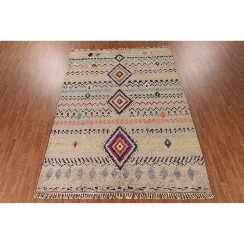 Tribal Moroccan Oriental Area Rug Handmade Wool Carpet - 9'0" x 12'4"