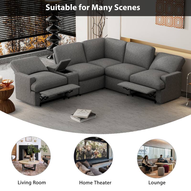 104'' Power Recliner Corner Sofa Home Theater Reclining Sofa Sectional Couches with Storage Box, Cup Holders, USB Ports and Powe