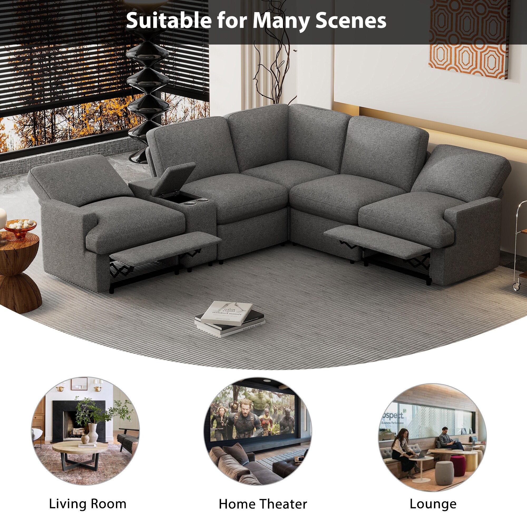 Corner sectional sofa with recliners hotsell