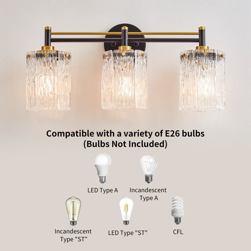 KAWOTI 23.25'' 3 Light Black and Gold Vanity Light with Glass Shade - L23.25''