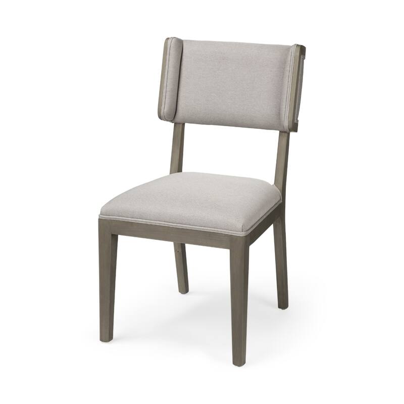 Set of 2 Modern Light Grey Fabric Upholstered Side Dining Chairs with Open Back and Wood Legs - 36.8”H x 19”W x 23.5”D
