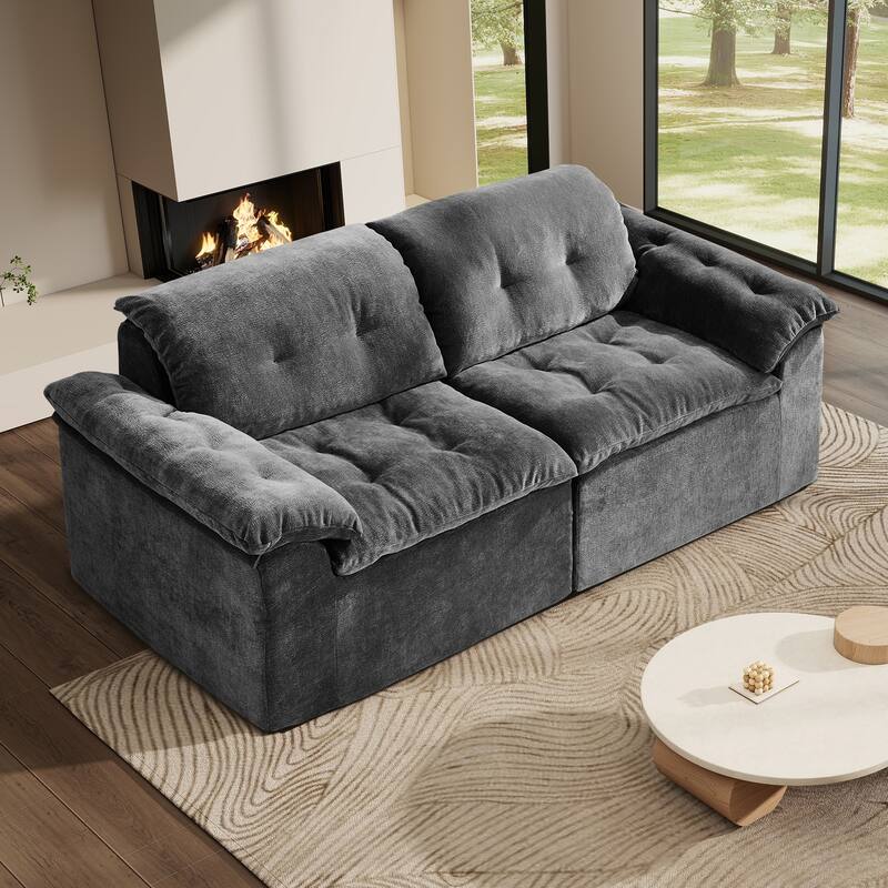 Rossetta Modular Design Cushioned Modular Chenille Fabric Sleeper Loveseat Sofa