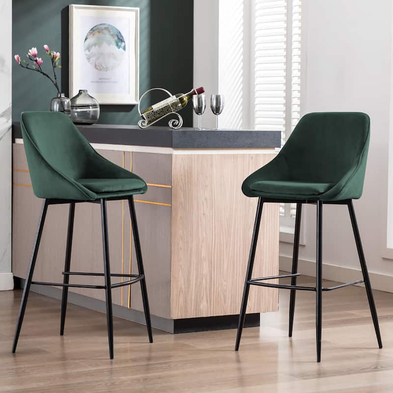 Porthos Home Ugo Bar Stools Set of 2, Velvet Upholstery, Iron Legs