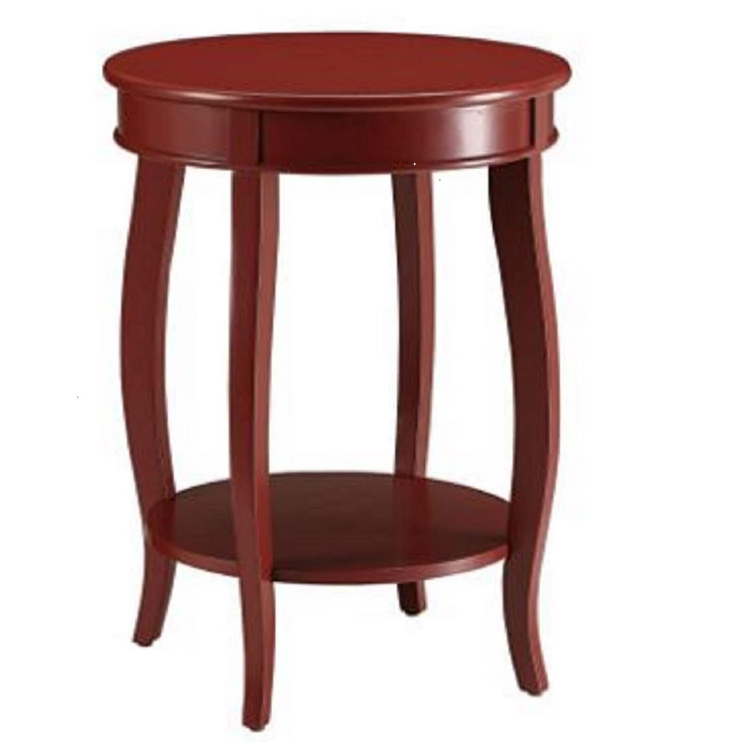 HomeRoots 24" Red Wood Round End Table With Shelf - 18" W x 18" D x 24" H