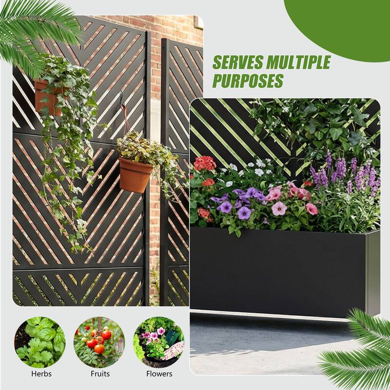 Outdoor Planters Metal Planter Box with Trellis with Wheels(Set of 2)