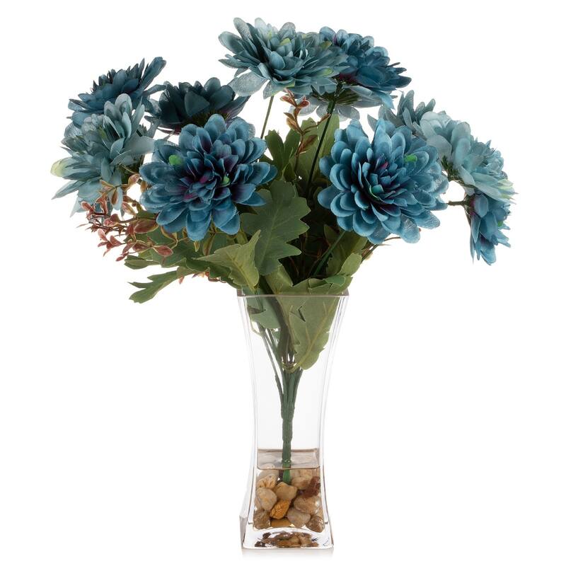 Mixed Artificial Daisy Floral Arrangements in Vase with River Stone, Table Centerpieces for Dining Room