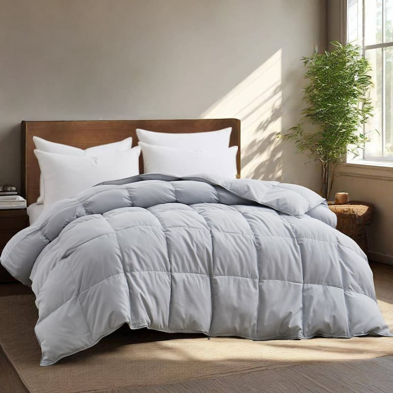 All-Season Medium Warmth White Goose Down Comforter with Premium Fabric - Twin - Light Grey