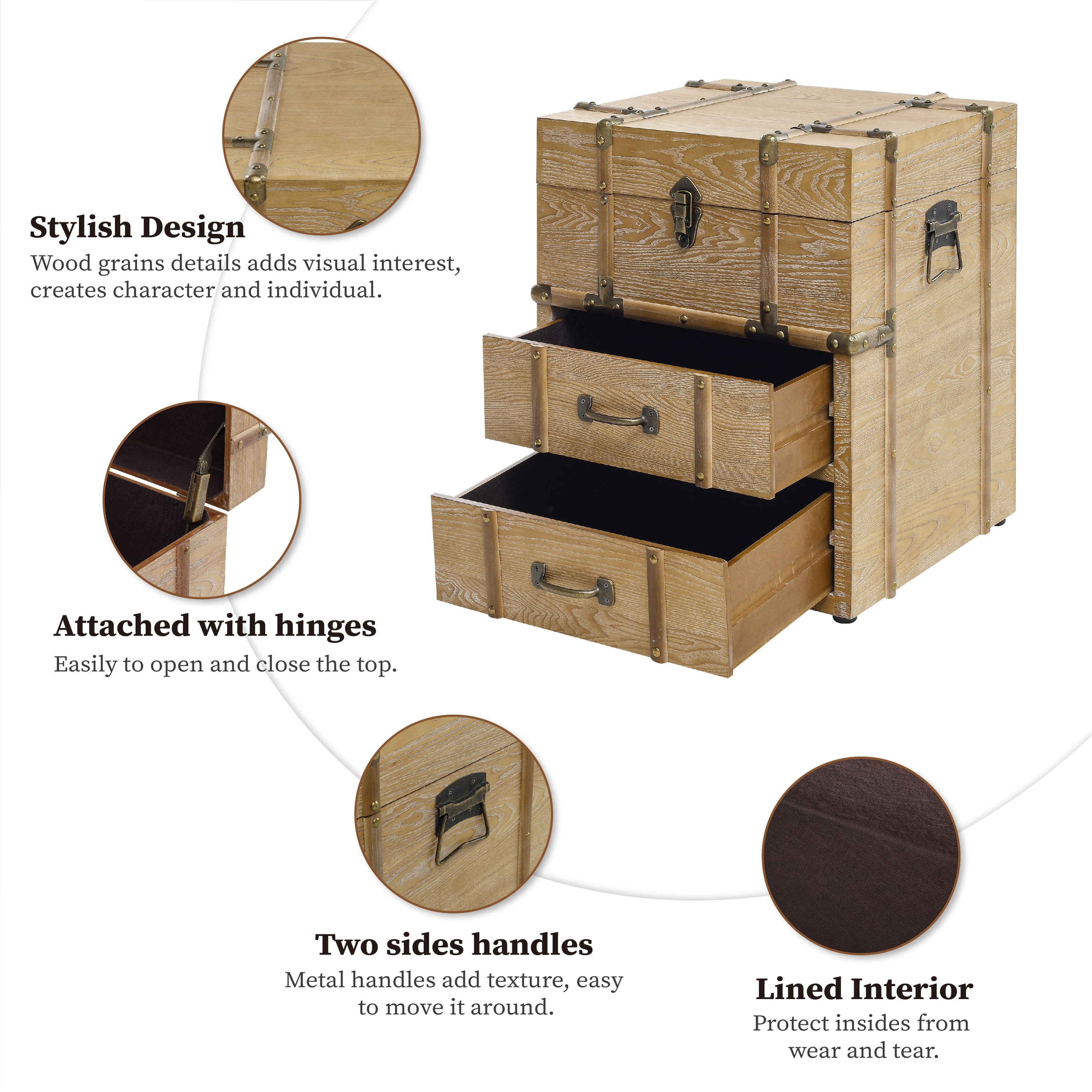 COZAYH Vintage Nightstand with Buckle Hinged Top, Linen Accent End