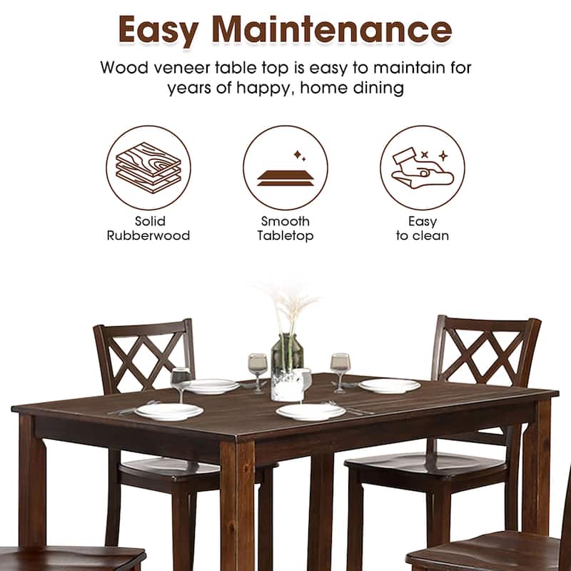 Farmhouse Dark Cherry Rectangular Wood 5-piece Dining Table Set