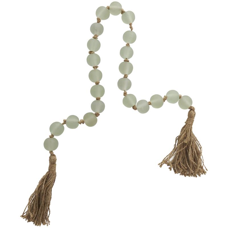 Glass Handmade Round Frosted Beaded Garland with Tassel with Knotted Brown Jute