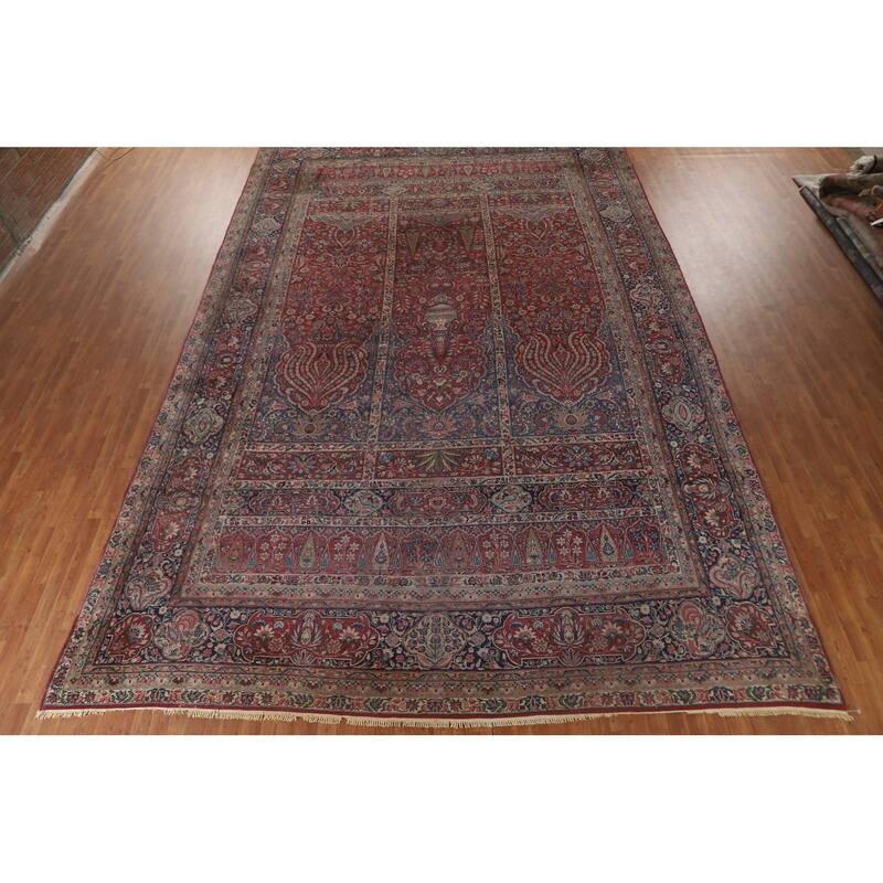 Pre-1900 Antique Kerman Lavar Persian Large Rug Handmade Wool Carpet - 11'9" x 18'4"