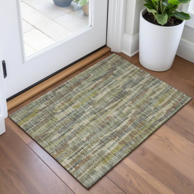 Premium Washable Super Soft Global Stripes Mayfield Rug - Aloe - 1'8" x 2'6"