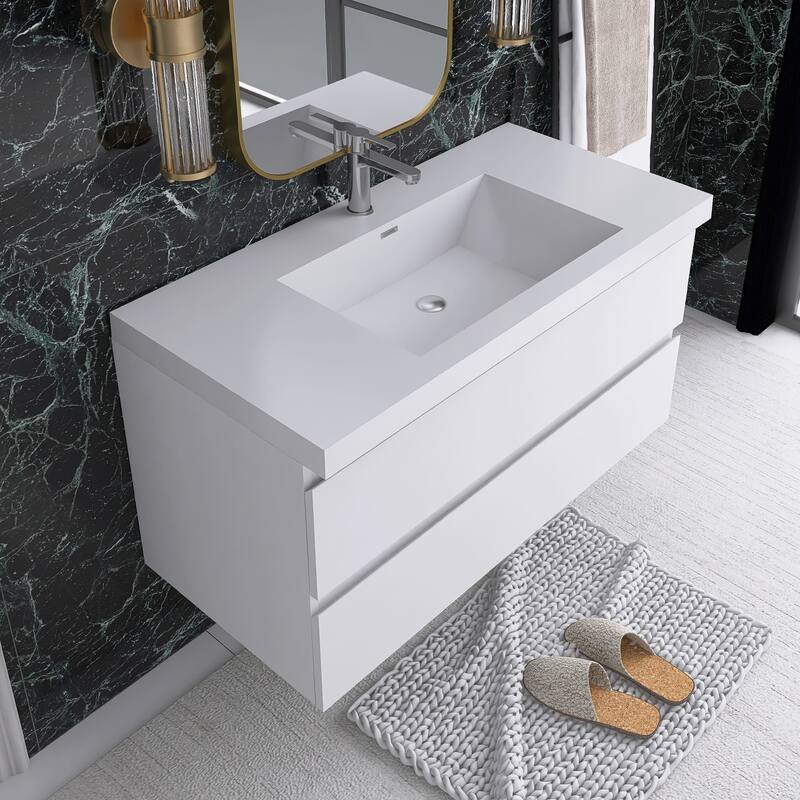 Floating Bathroom Vanity with Integrated Resin Top
