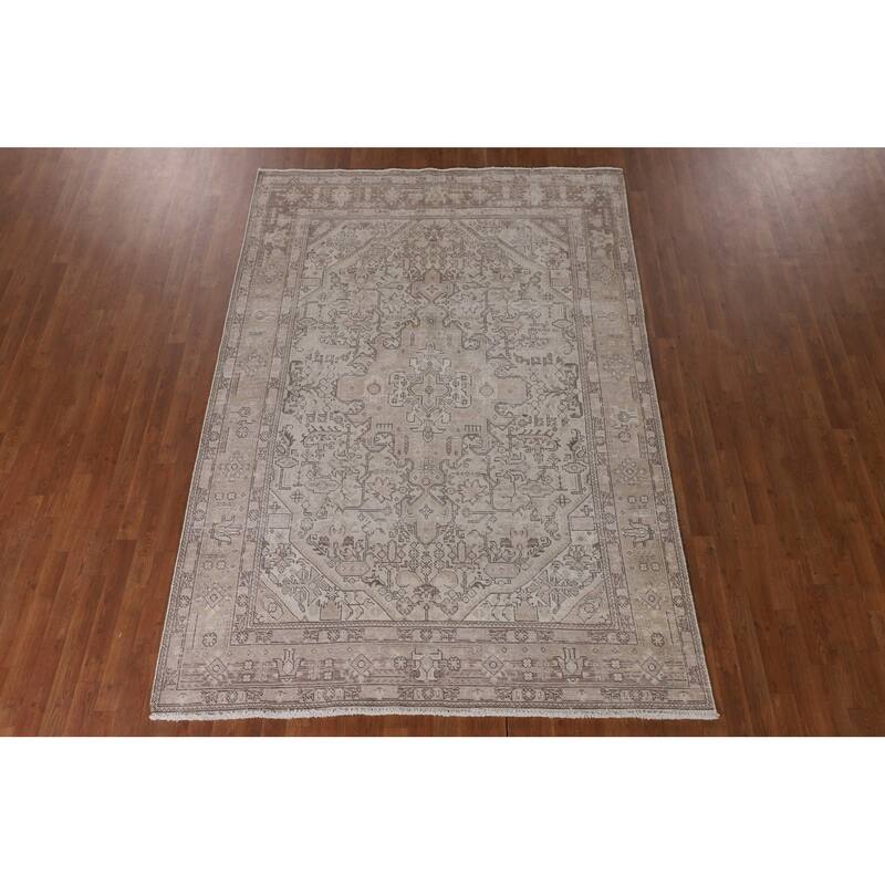 Distressed Tabriz Living Room Rug Handmade Wool Carpet - 6'5"x 9'4"