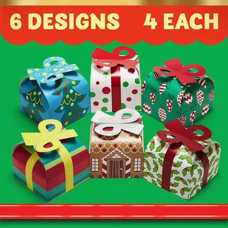 Christmas Goody Gift Boxes - 24 Assorted Designs - Multicolor