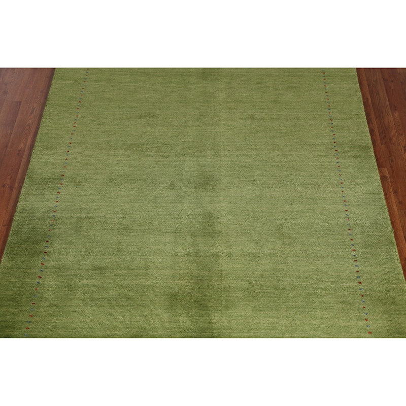 Green Gabbeh Indian Area Rug Hand-Knotted Tribal Wool Carpet - 5'2" x 7'6"