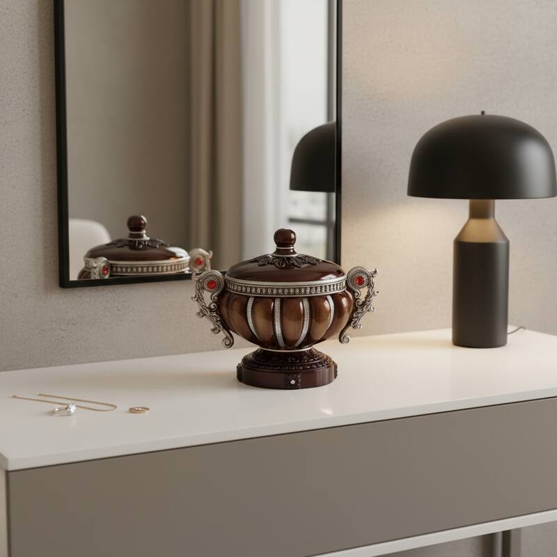 13" Bronze Red And Silver Resin Floral Scroll Jewelry Box With Metal Accents - Bronze/Silver/Red