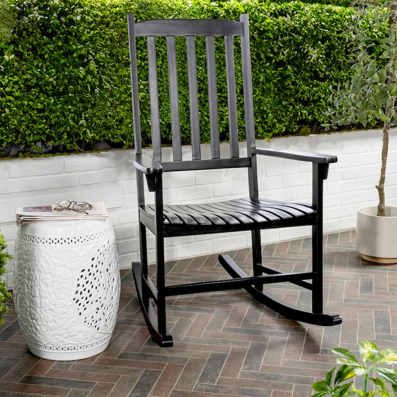 Parker Farmhouse Classic Slat-Back 350-LBS Support Acacia Wood Outdoor Rocking Chair, by JONATHAN Y