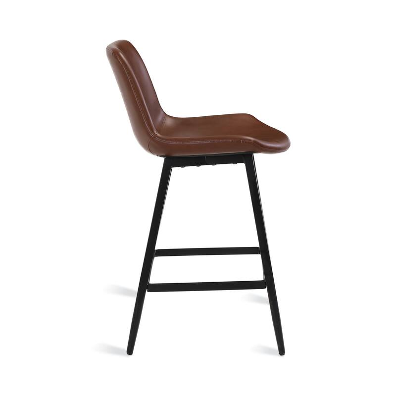LUE BONA Metal Frame Bar Stools Counter Height Stools with Faux Leather Seat (Set of 2)