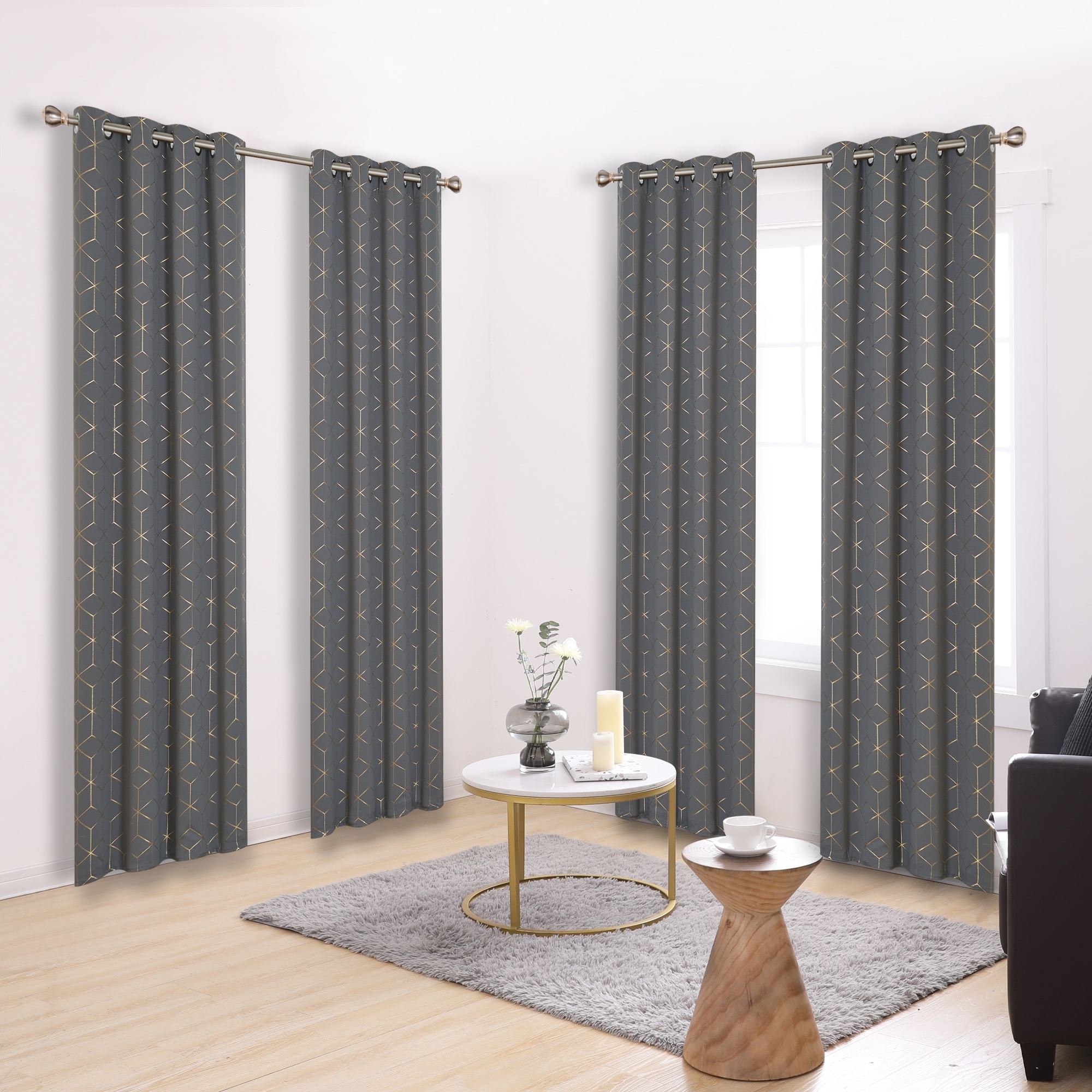 Deconovo 52 Inch Gold Diamond Curtains (4 Panel)