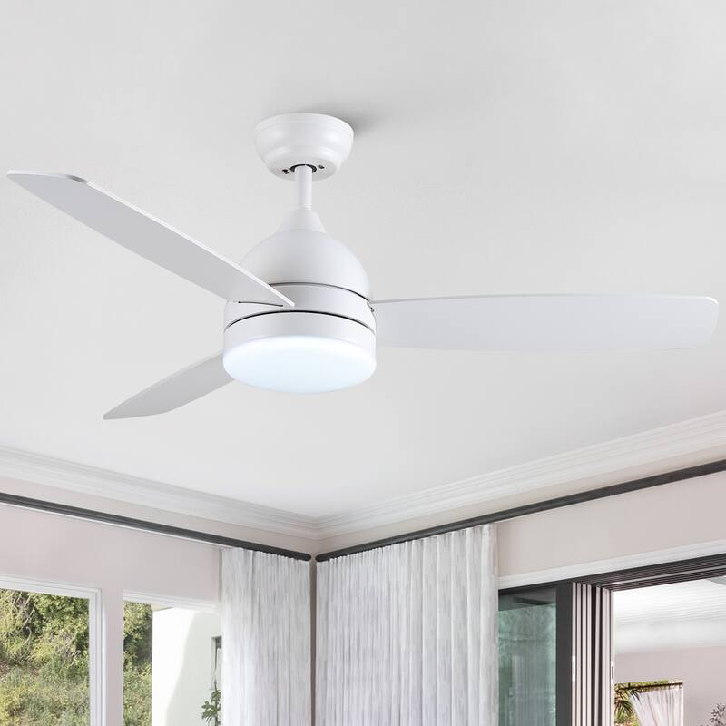 Indoor Smart Voice Control Ceiling Fan with Light, 48" Integrated LED Ceiling Fan for Bedrooms Kitchens Patios