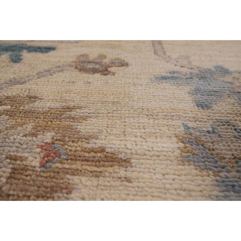 Beige Floral Oushak Vegetable Dye Area Rug Hand-Knotted Wool Carpet - 8'2" x 10'0"