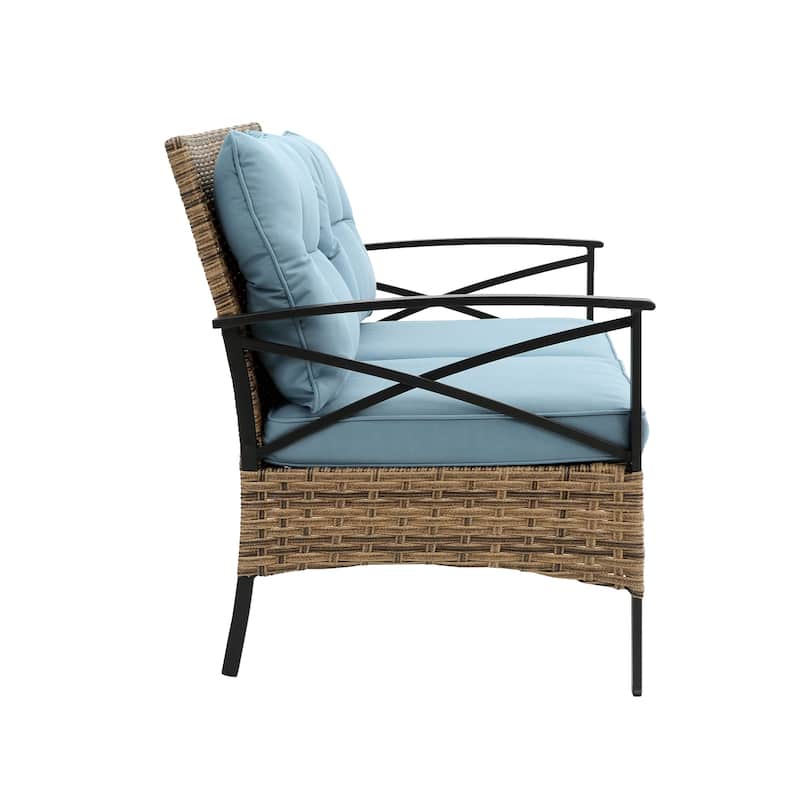Outdoor Patio Furniture Set, 4 Piece Wicker Outdoor Conversation Set, Corner Sofa Set with Cushion and Side Table