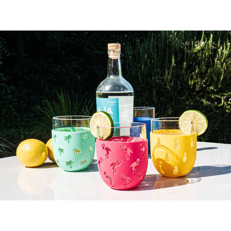 Abode Homewares Party Sleeve Flamingo Acrylic Stemless Wine Glass - Pink - 15.5 oz - Set of 6