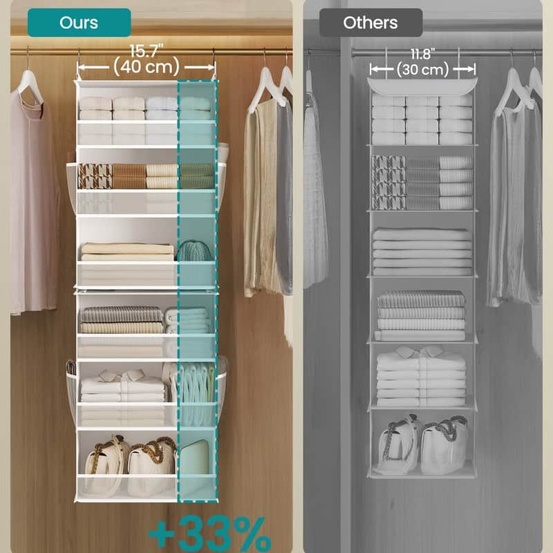 6-Tier Hanging Closet Organizer with Pockets & Bamboo Inserts