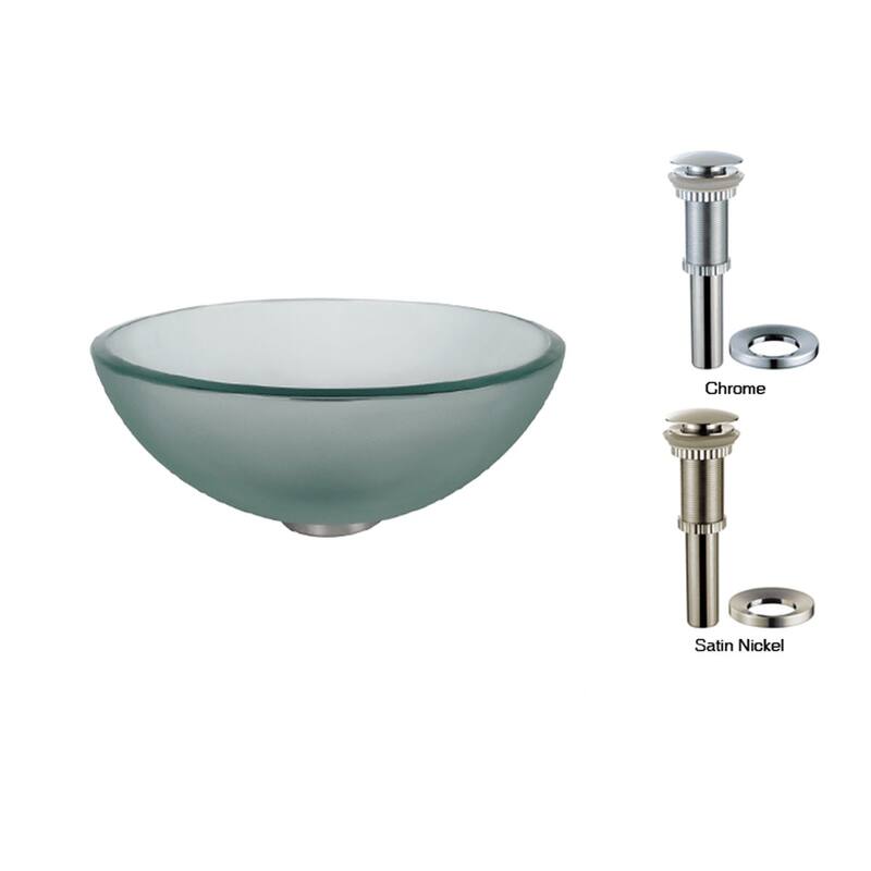 Kraus 14" Frosted Glass Vessel Bathroom Sink - Includes Pop-Up Drain - Chrome