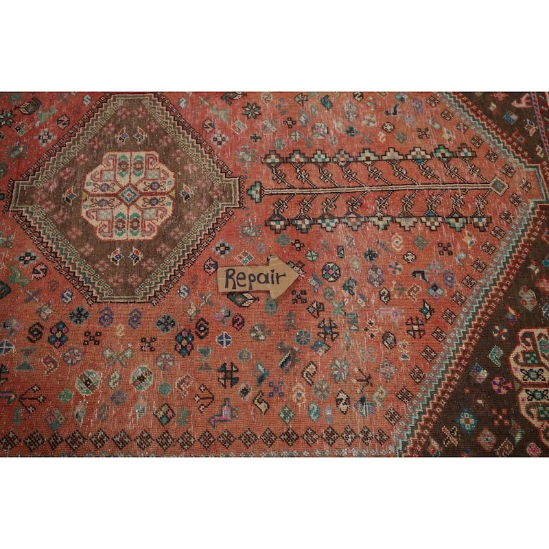 Tribal Geometric Shiraz Persian Vintage Rug Hand-Knotted Wool Carpet - 5'1" x 7'2"