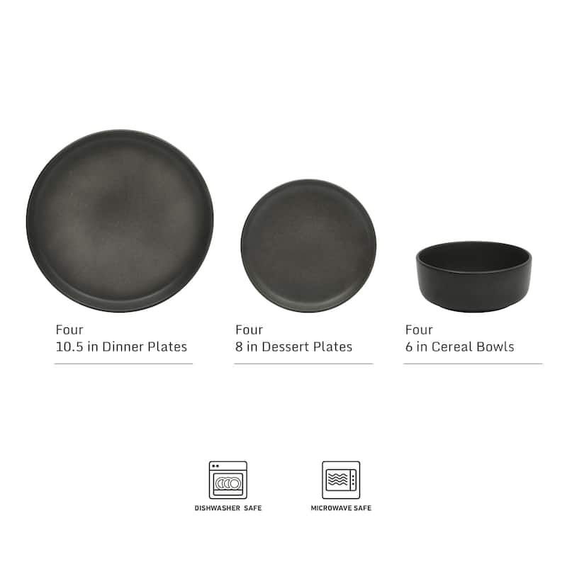 Gibson Elite Pasco (Service for 4) Plates and Double Bowl Reactive Glaze Stoneware Ceramic Dinnerware Set