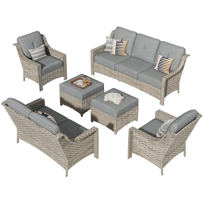 XIZZI 6-Piece Patio Wicker Outdoor Furniture Deep Seat Conversation Sofa Set