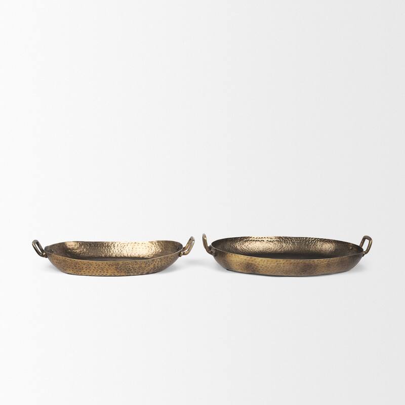 Pama Hammered Gold Metal Decorative Trays (Set of 2)