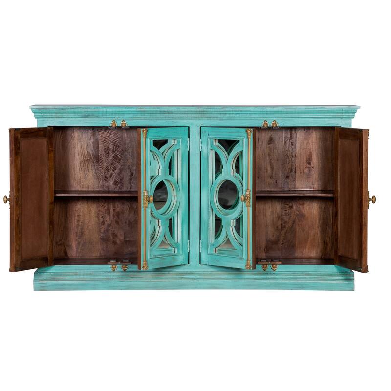 Maadze 71" 4-Glass Door Kitchen Accent Buffet Sideboard Cabinet