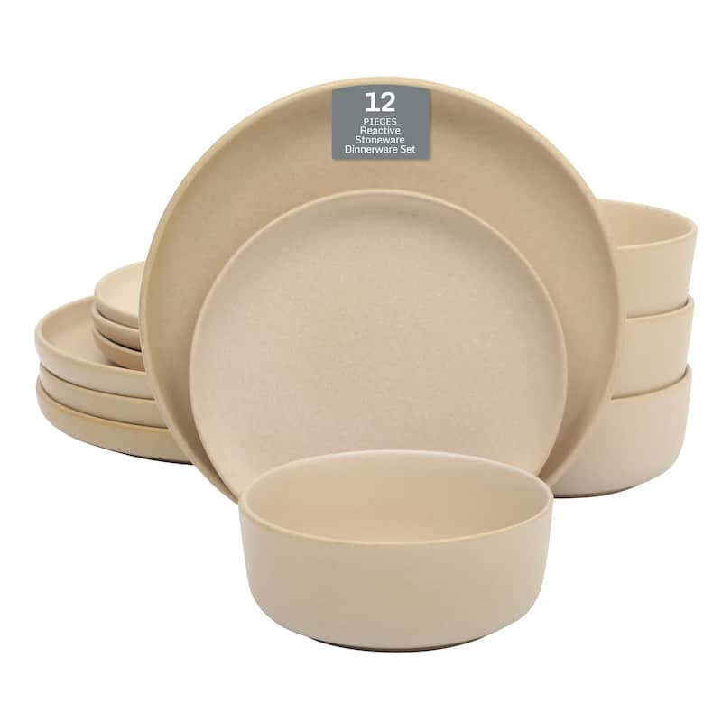 Gibson Elite Pasco (Service for 4) Plates and Double Bowl Reactive Glaze Stoneware Ceramic Dinnerware Set