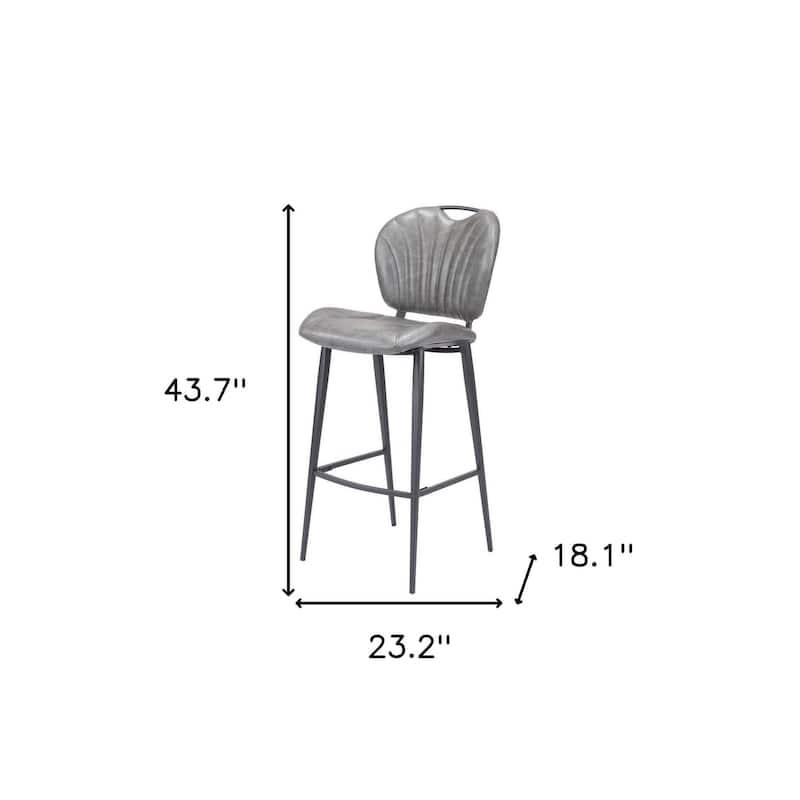 30" Gray And Black Faux Leather And Steel Low Back Bar Height Bar Chair