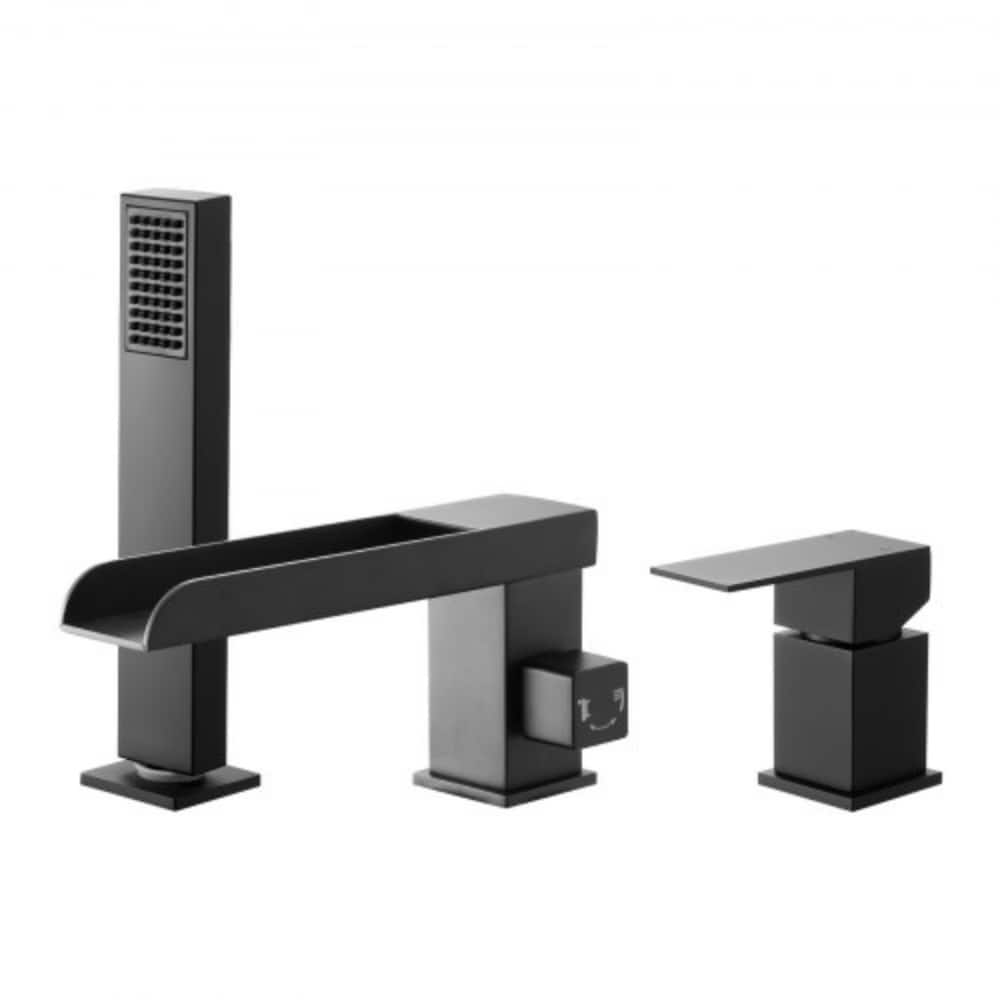 Matte Black Stainless Steel Roman Tub Faucet with Handheld Shower - 6.3 L x 2.8 W x 9.61 H in