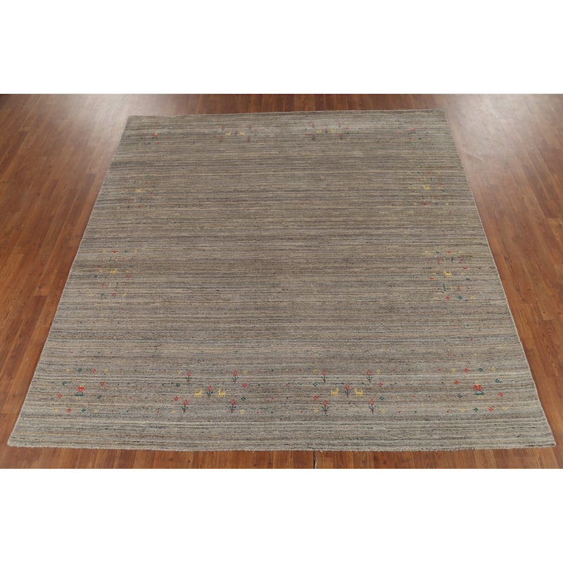 Striped Gabbeh Indian Square Area Rug Handmade Wool Carpet - 7'9"x 7'11"