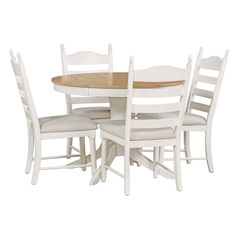 Retro 5-Piece Dining Table Set with Extendable Round Table and Upholstered Chairs for Elegant Dining