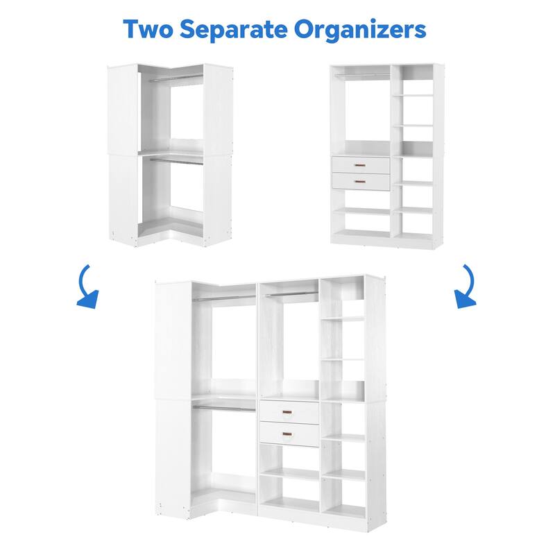 Vryon Set of 2 Corner Closet Organizer, 70.9'' W Closet System with Drawers and Hanging Rods