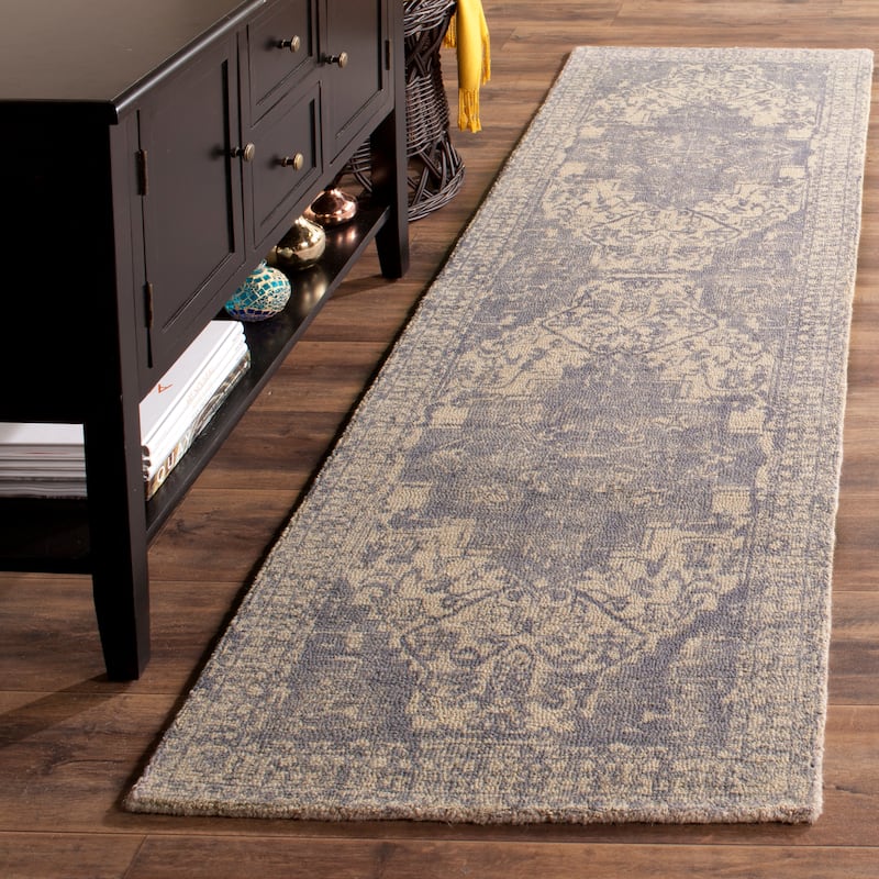 SAFAVIEH Handmade Restoration Vintage Boho Grisha Oriental Wool Rug - 2'3" x 8' Runner - Blue/Grey