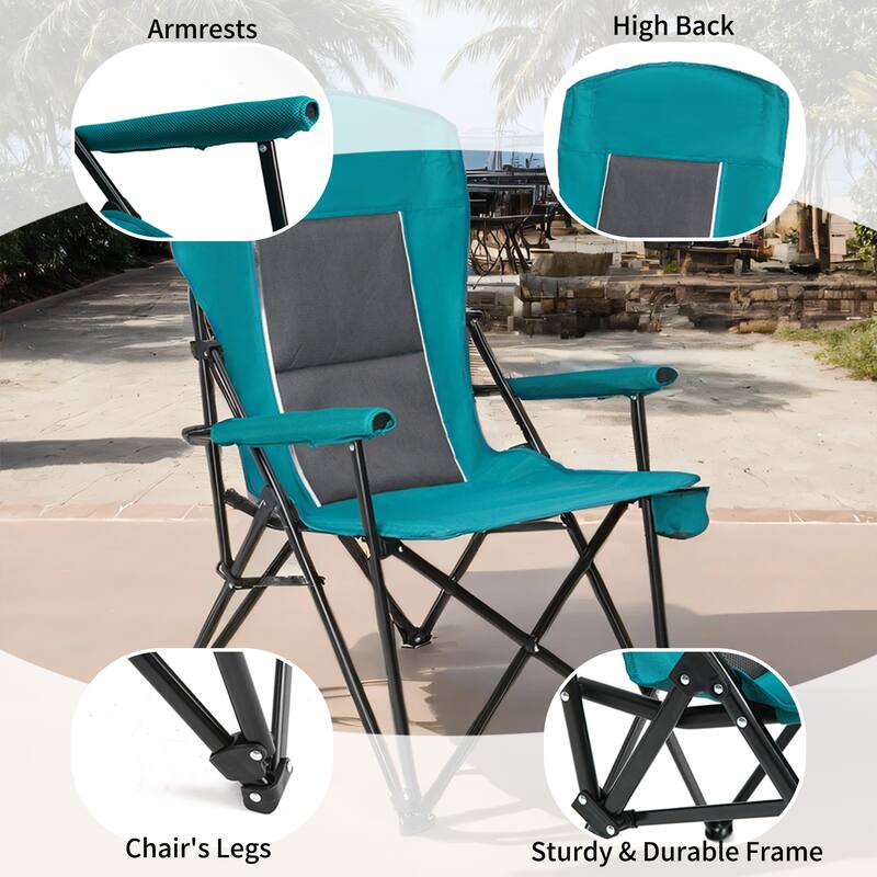 Oversized Heavy Duty Portable Camping Chair with Cup Holder, High Back